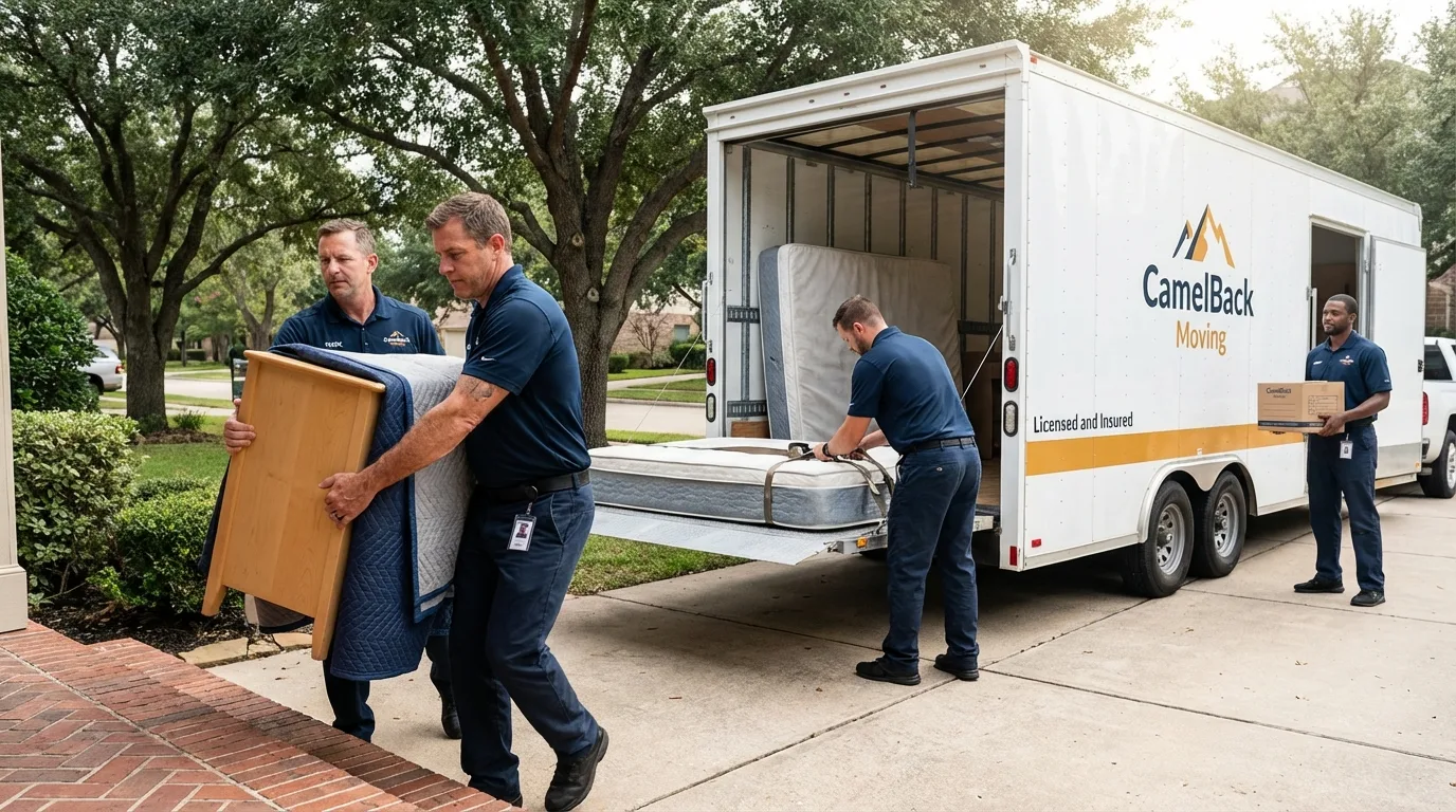 Crew loading residential truck for cross-state move from Tama, IA